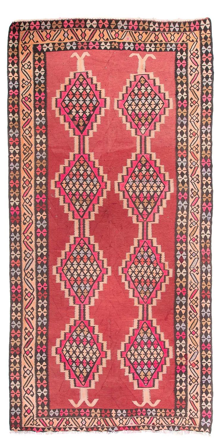 Corredor Tapete Kelim - Antigo - 380 x 185 cm - vermelho