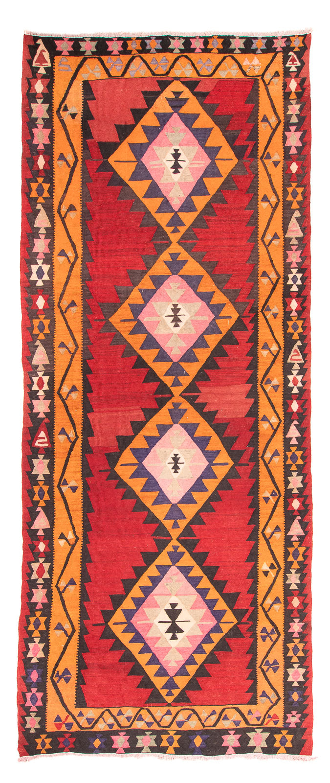 Corredor Tapete Kelim - Antigo - 390 x 150 cm - vermelho
