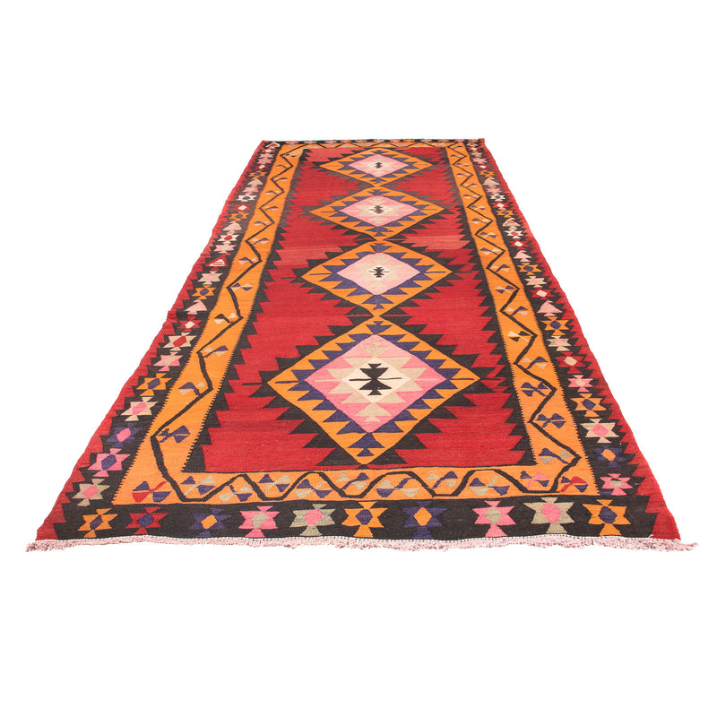 Corredor Tapete Kelim - Antigo - 390 x 150 cm - vermelho