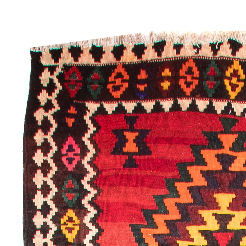 Corredor Tapete Kelim - Antigo - 440 x 124 cm - vermelho escuro