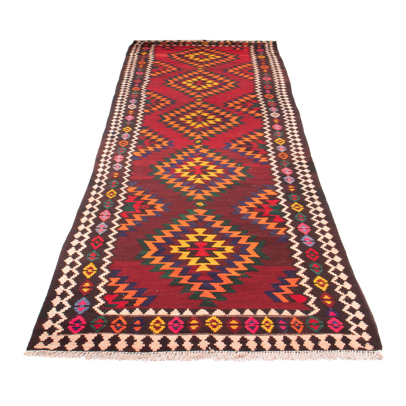 Corredor Tapete Kelim - Antigo - 440 x 124 cm - vermelho escuro