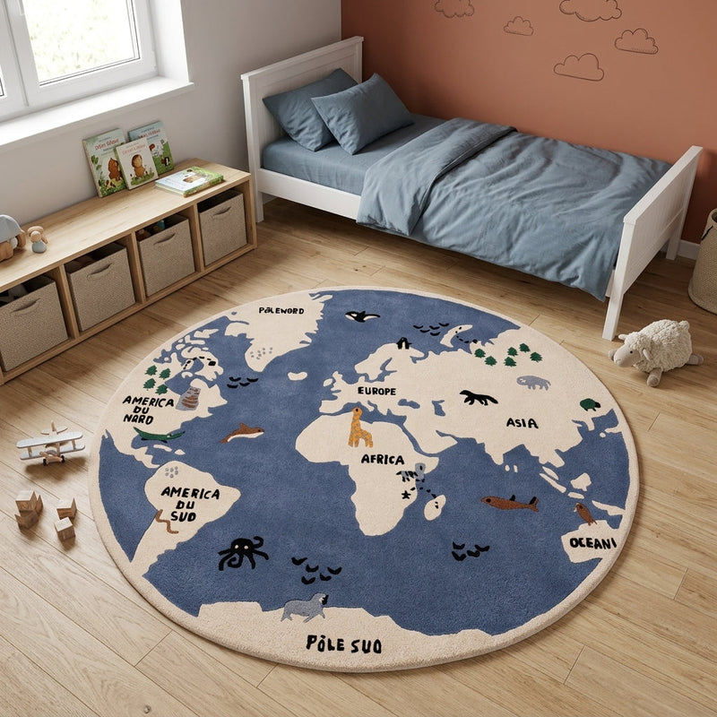 Mapa do Mundo Tapete Infantil Redondo