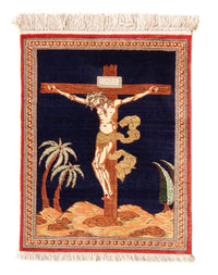 Qom seda Tapete 56x71cm - Tapete persa - azul escuro – product image