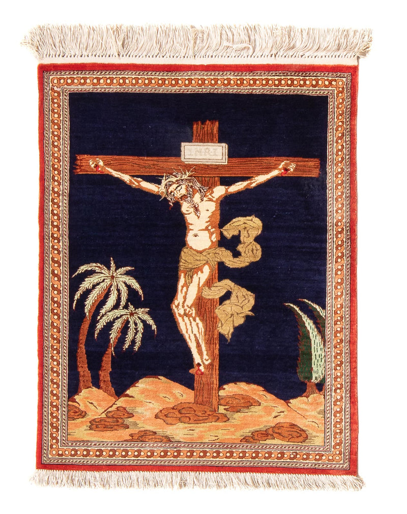 Qom seda Tapete 56x71cm - Tapete persa - azul escuro