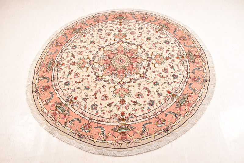 Tapete Persa - Tabriz - Premium ronda  - 200 x 200 cm - creme