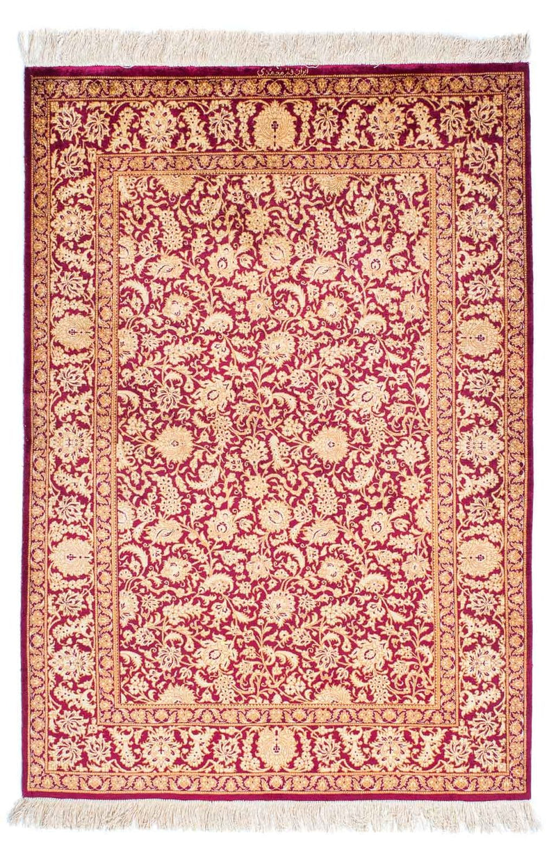 Tapete persa - Ghom - 146 x 100 cm - vermelho escuro