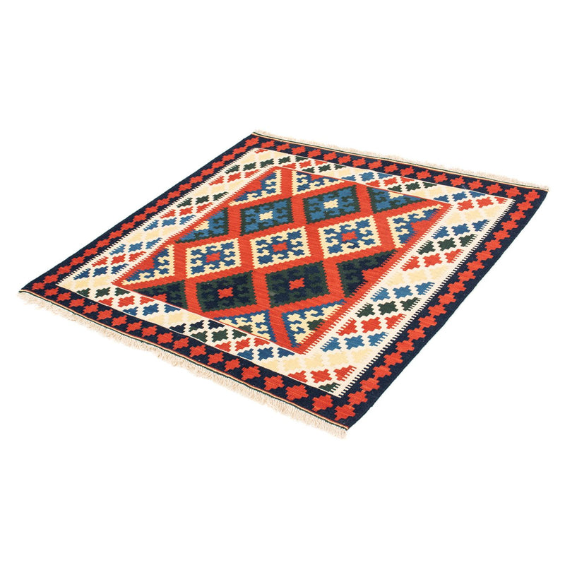 Tapete Kelim - Oriental praça  - 105 x 103 cm - vermelho escuro