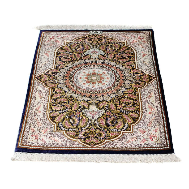 Tapete persa - Ghom - 93 x 59 cm - azul escuro