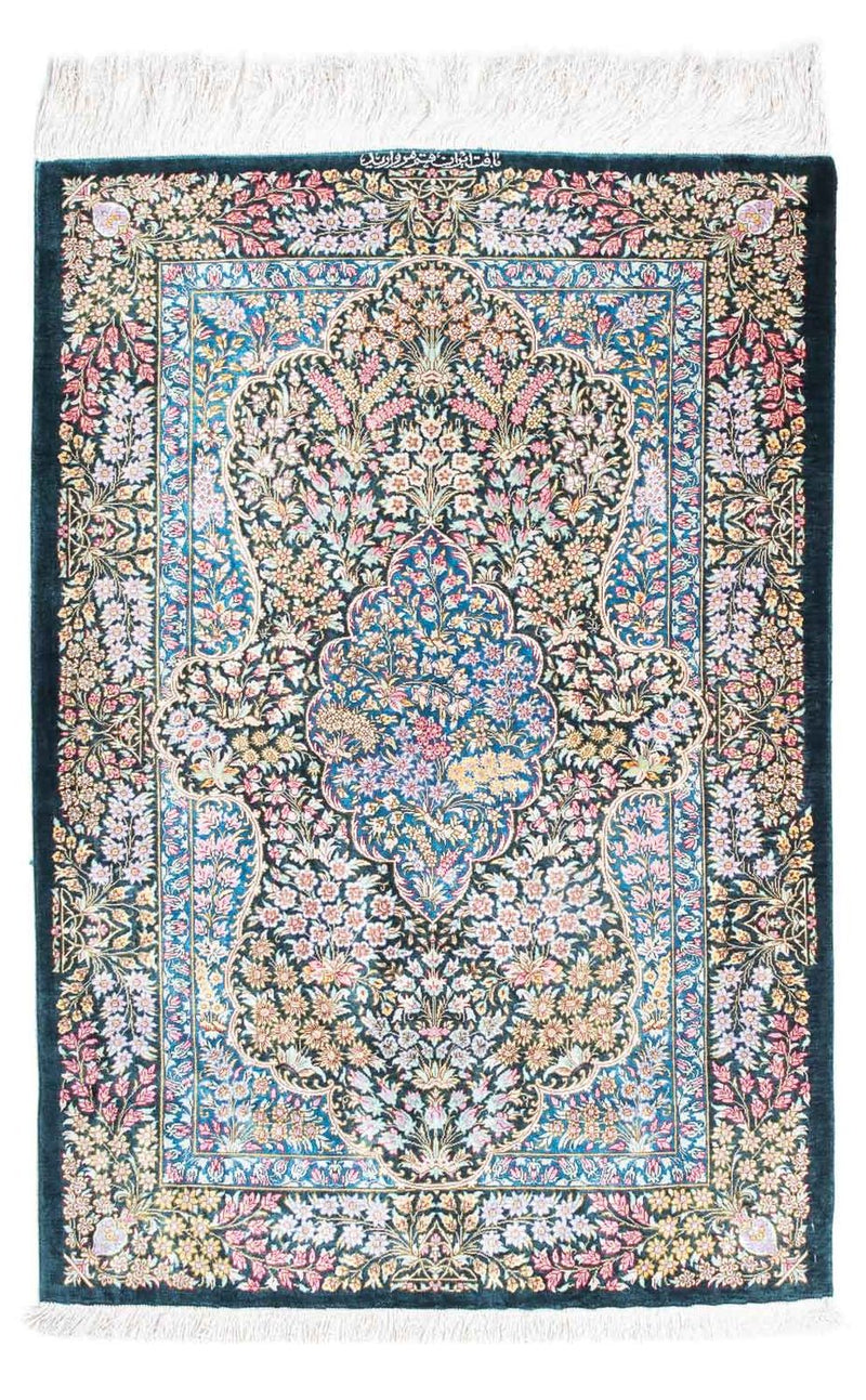 Tapete persa - Ghom - 119 x 81 cm - azul escuro