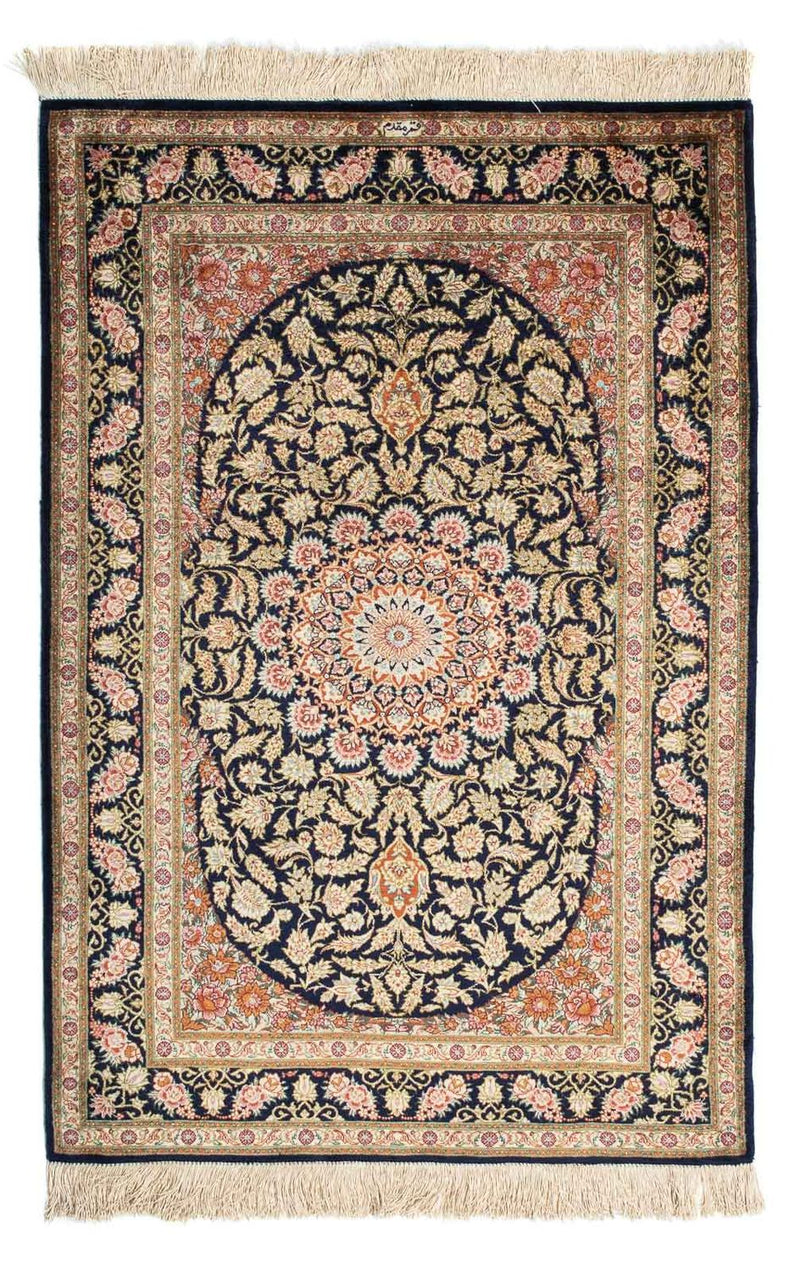 Tapete persa - Ghom - 120 x 79 cm - azul escuro